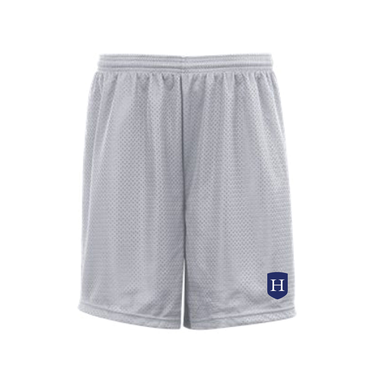 BOYS MESH SHORTS | SILVER WITH NAVY CREST