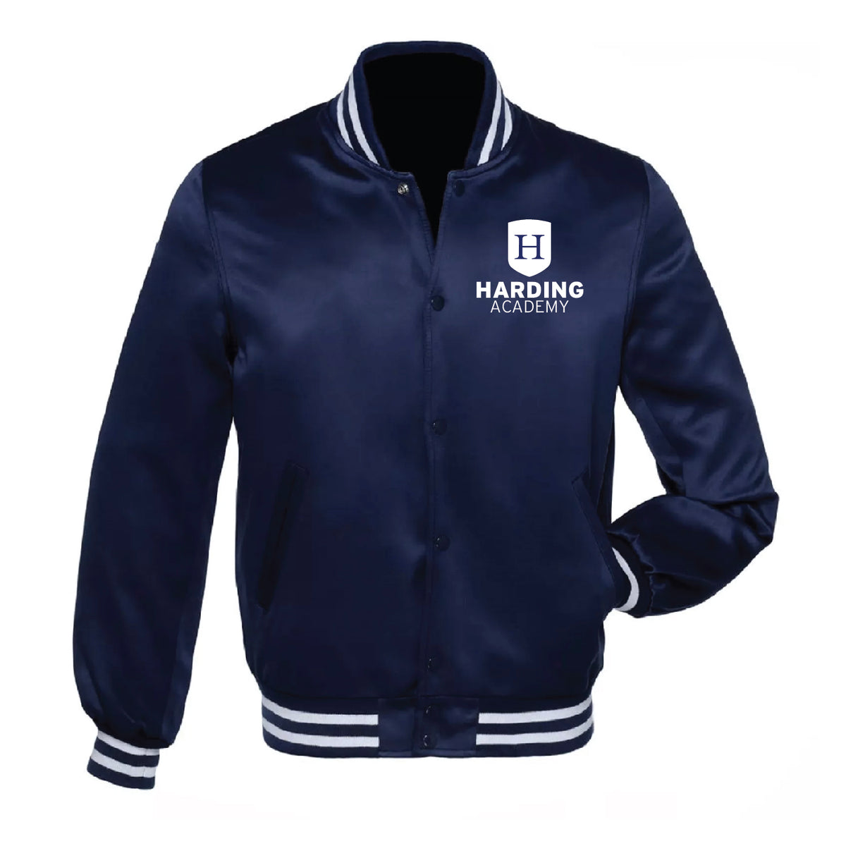 SATIN BASEBALL JACKET | NAVY